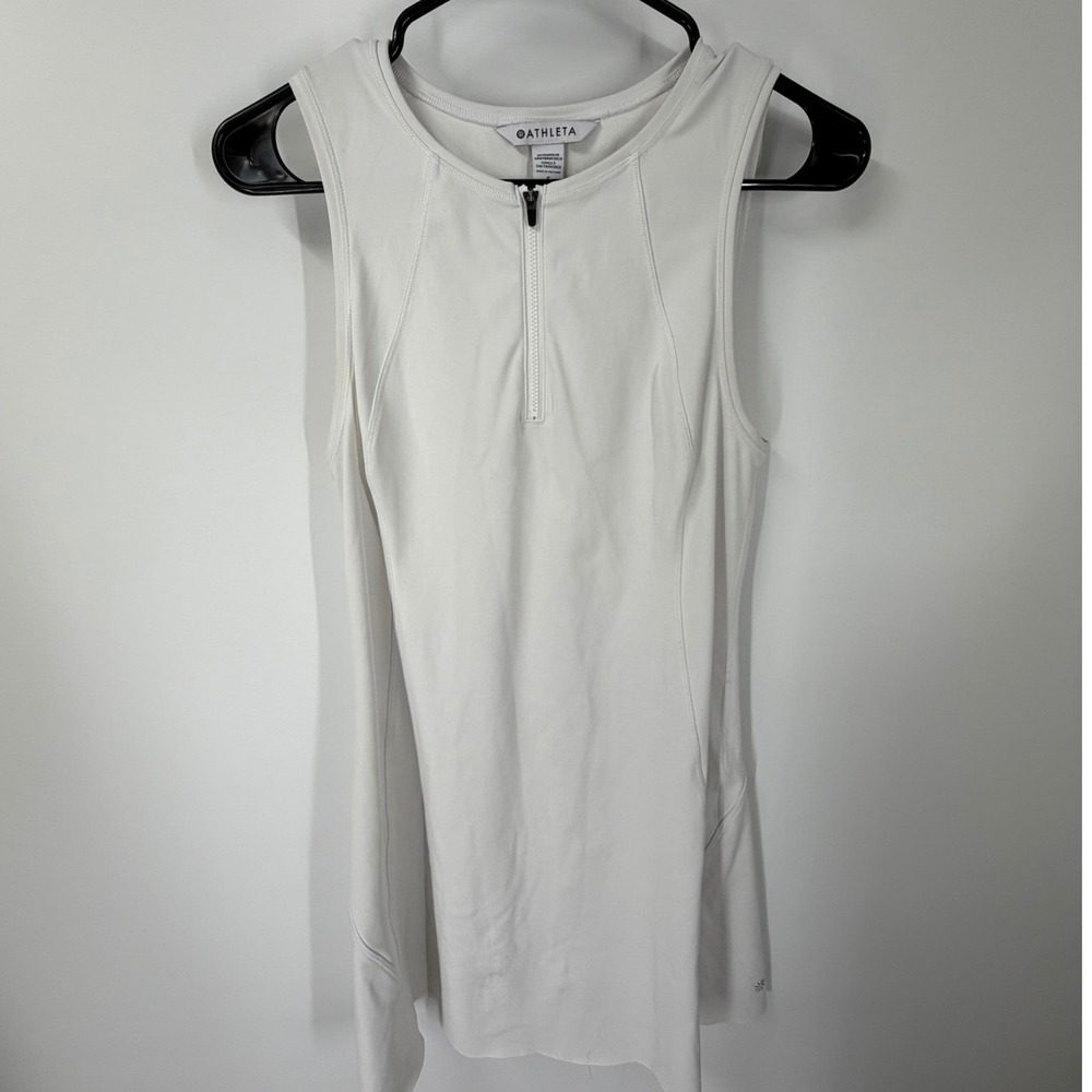 Athleta Ace Tennis Dress White Quarter Zip Sleeveless Athletic Mini Dress Small